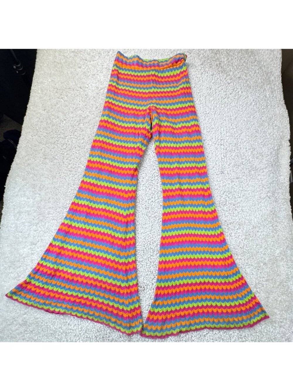 Show Me Your Mumu Susie Flare Knit Pants Paradise Island Lined Womens Small FLAW